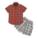 White Orange Checked Shirt & Shorts